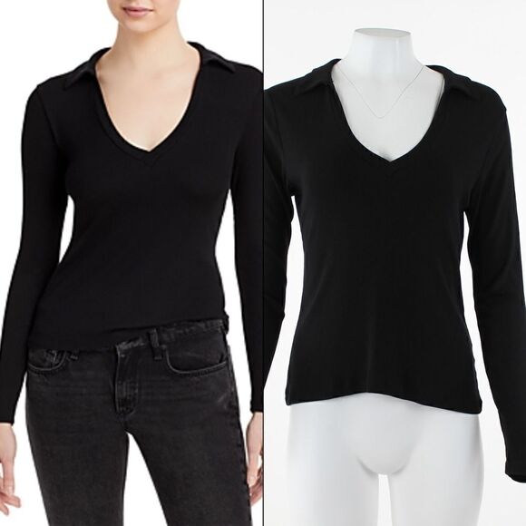 LNA Niamh Point Collar Rib Knit Top - Picture 1 of 5